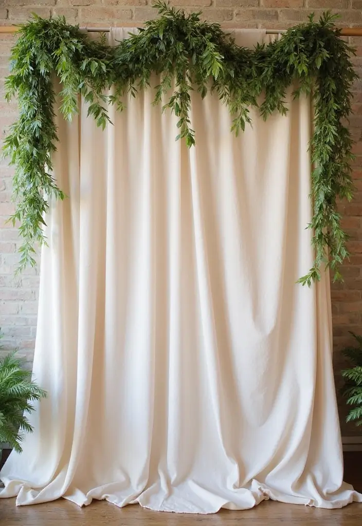 30 Breathtaking Wedding Reception Backdrop Ideas You’ll Want to Copy - 14. Fabric Swag and Greenery