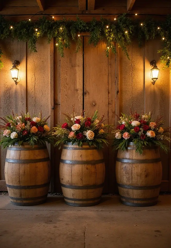 30 Breathtaking Wedding Reception Backdrop Ideas You’ll Want to Copy - 17. Wine Barrel Backdrop