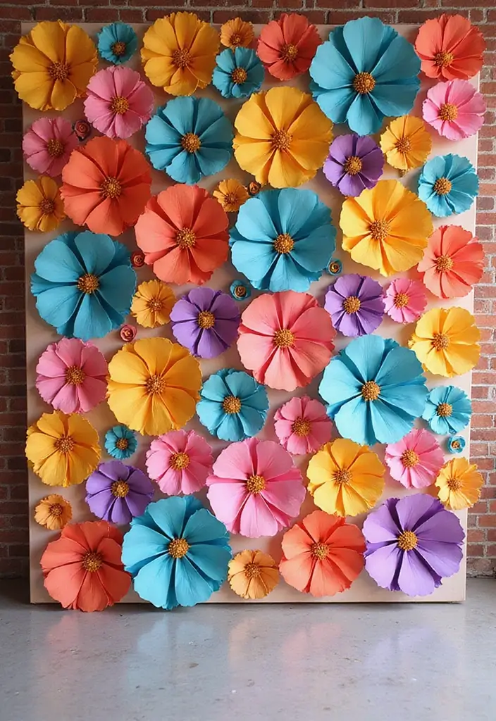 30 Breathtaking Wedding Reception Backdrop Ideas You’ll Want to Copy - 26. Paper Flower Wall