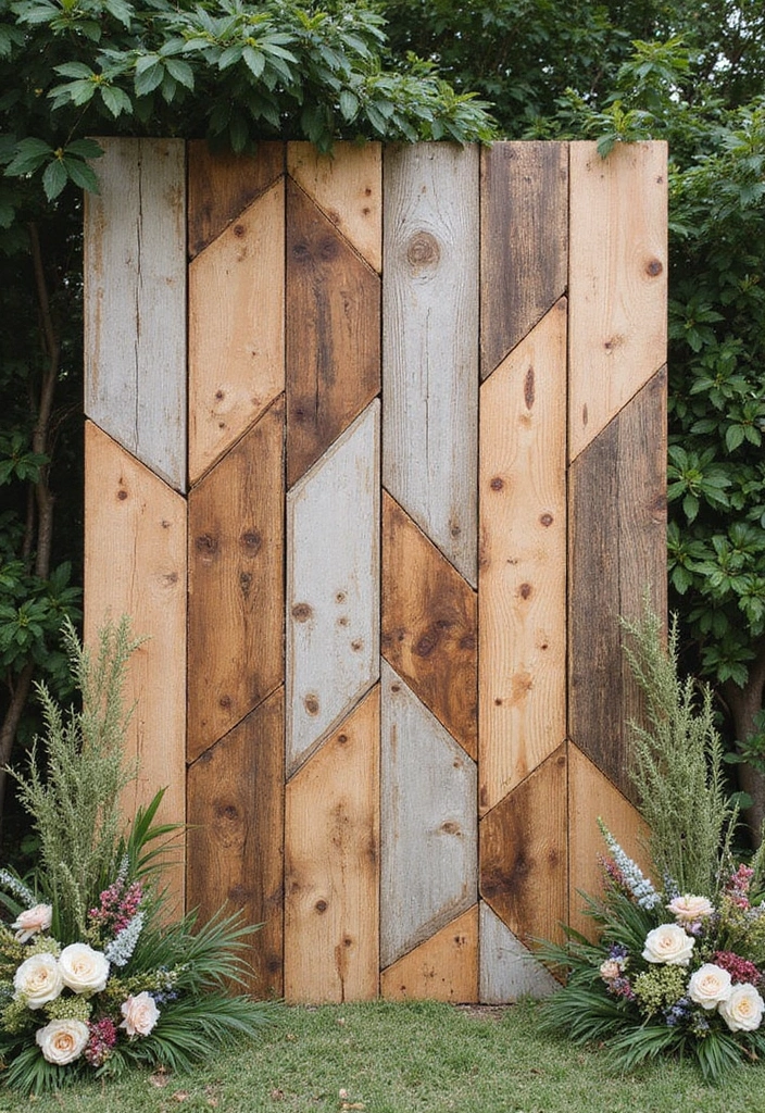30 Breathtaking Wedding Reception Backdrop Ideas You’ll Want to Copy - 27. Geometric Wood Backdrop