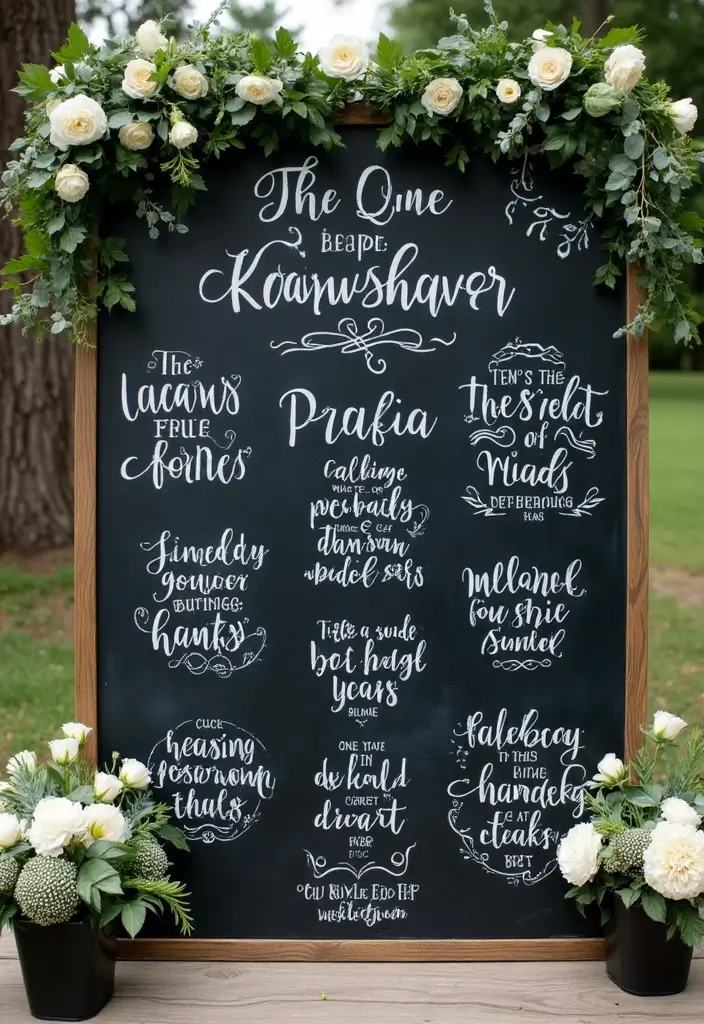 30 Breathtaking Wedding Reception Backdrop Ideas You’ll Want to Copy - 30. Customized Chalkboard Backdrop
