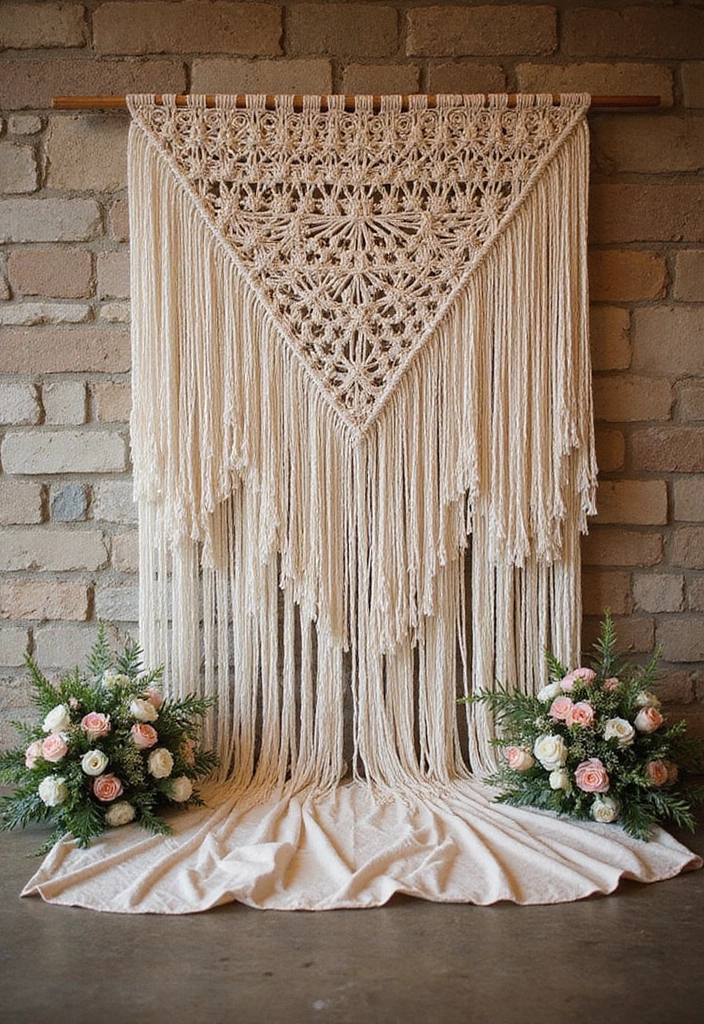 30 Breathtaking Wedding Reception Backdrop Ideas You’ll Want to Copy - 8. Macramé Wall Hanging