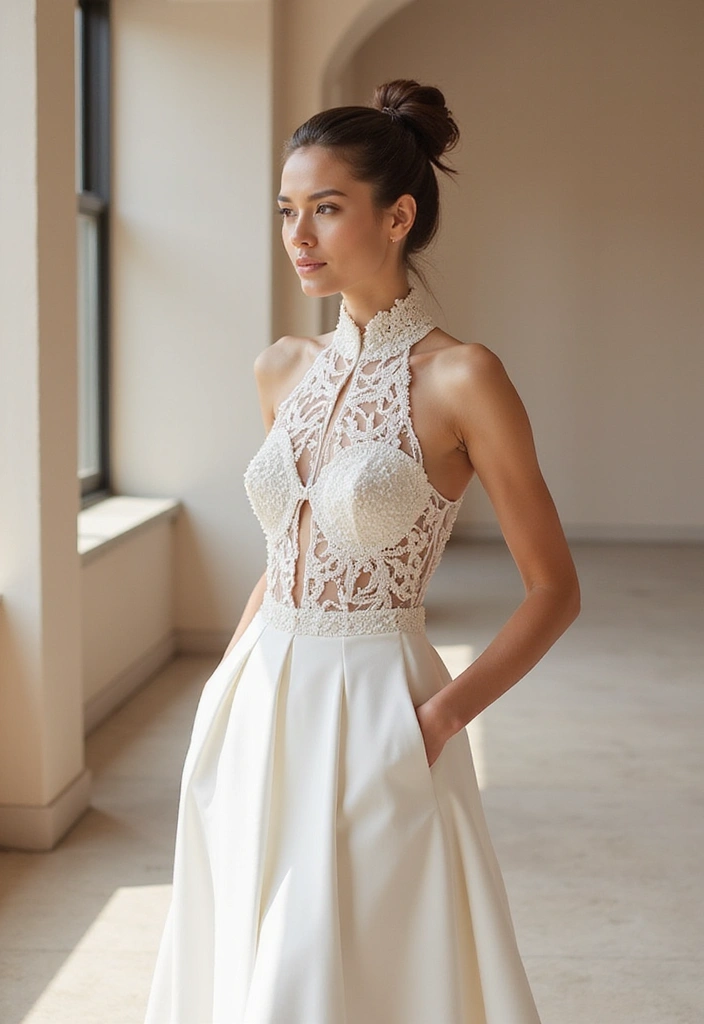 30 Bun Hairstyles for Weddings That Look Classy and Timeless - 12. Geometric Bunned Ponytail