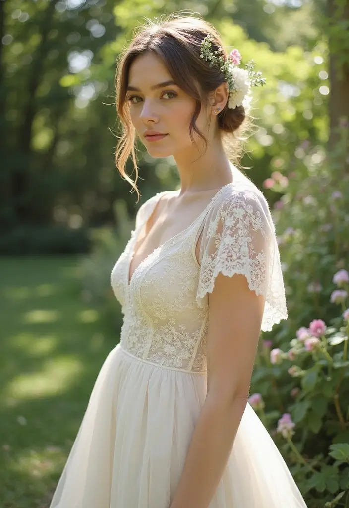 30 Bun Hairstyles for Weddings That Look Classy and Timeless - 3. Messy Bun with Flowers