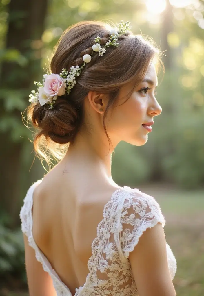 30 Bun Hairstyles for Weddings That Look Classy and Timeless - 8. Crown Bun with Braids