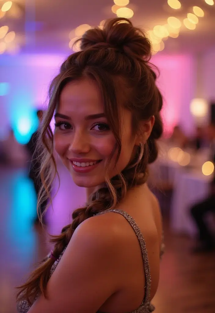30 Chic Wedding Guest Hairstyles to Steal the Spotlight 7 30 Chic Wedding Guest Hairstyles to Steal the Spotlight - 7. Messy Bun with Braids