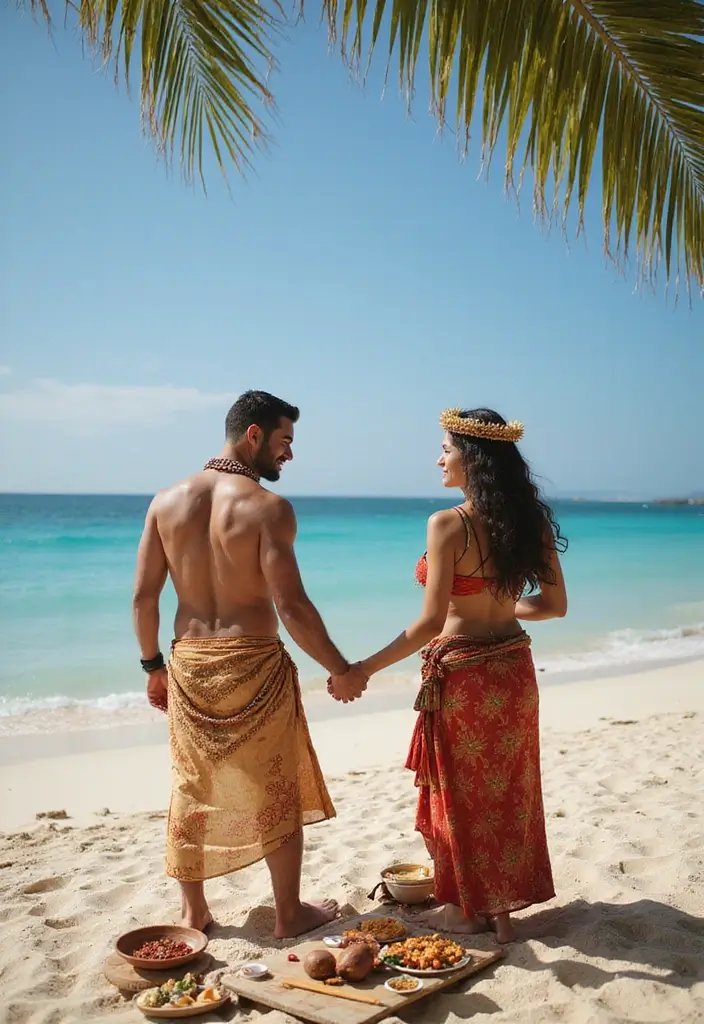 30 Creative Pre-Wedding Photoshoot Ideas for Couples in Love 14 30 Creative Pre-Wedding Photoshoot Ideas for Couples in Love - 14. Cultural Beach Party