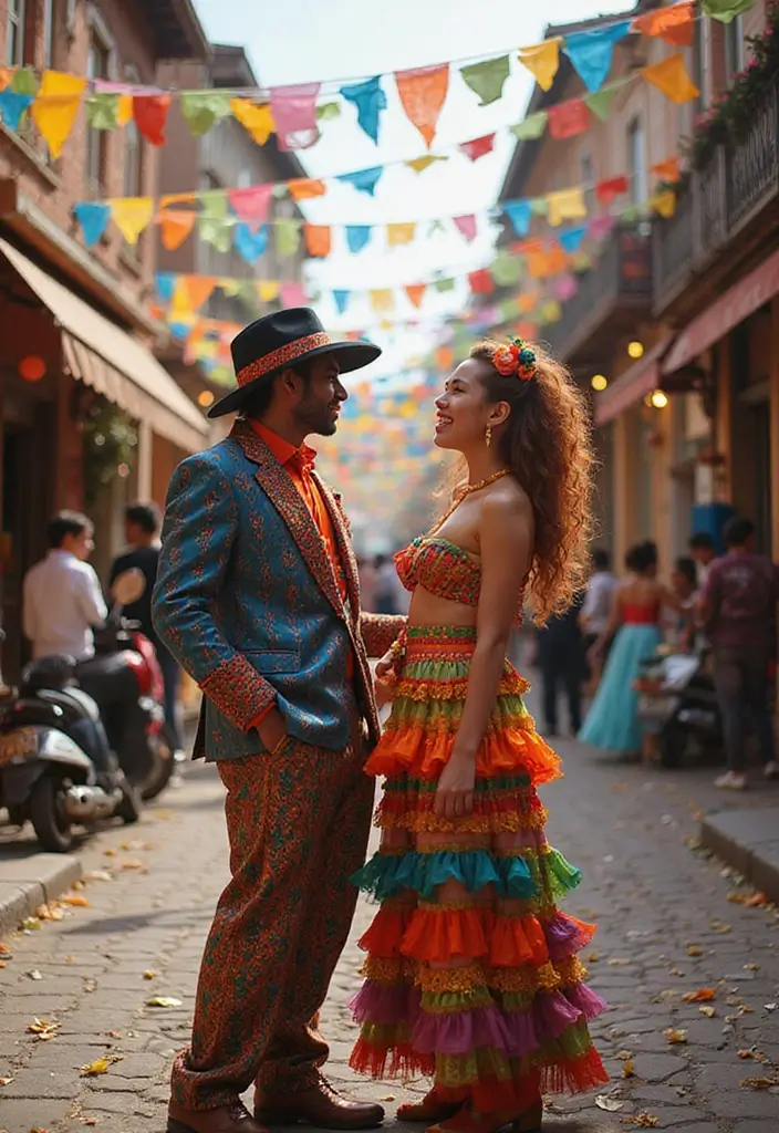 30 Creative Pre-Wedding Photoshoot Ideas for Couples in Love 9 30 Creative Pre-Wedding Photoshoot Ideas for Couples in Love - 9. Cultural Carnival Celebration