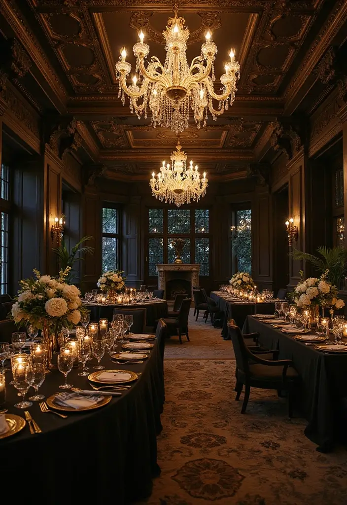 30 Dark Wedding Theme Ideas That Are Dramatic and Bold - 11. Black and Gold Glam