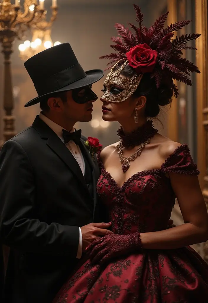 30 Dark Wedding Theme Ideas That Are Dramatic and Bold - 24. Dark Masquerade