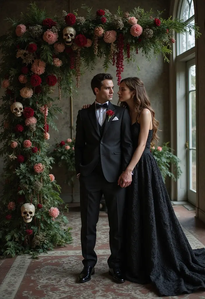 30 Dark Wedding Theme Ideas That Are Dramatic and Bold - 7. Macabre Charm