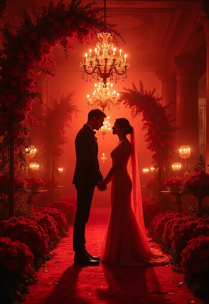 30 Dark Wedding Theme Ideas That Are Dramatic and Bold - 9. Blood Red Romance