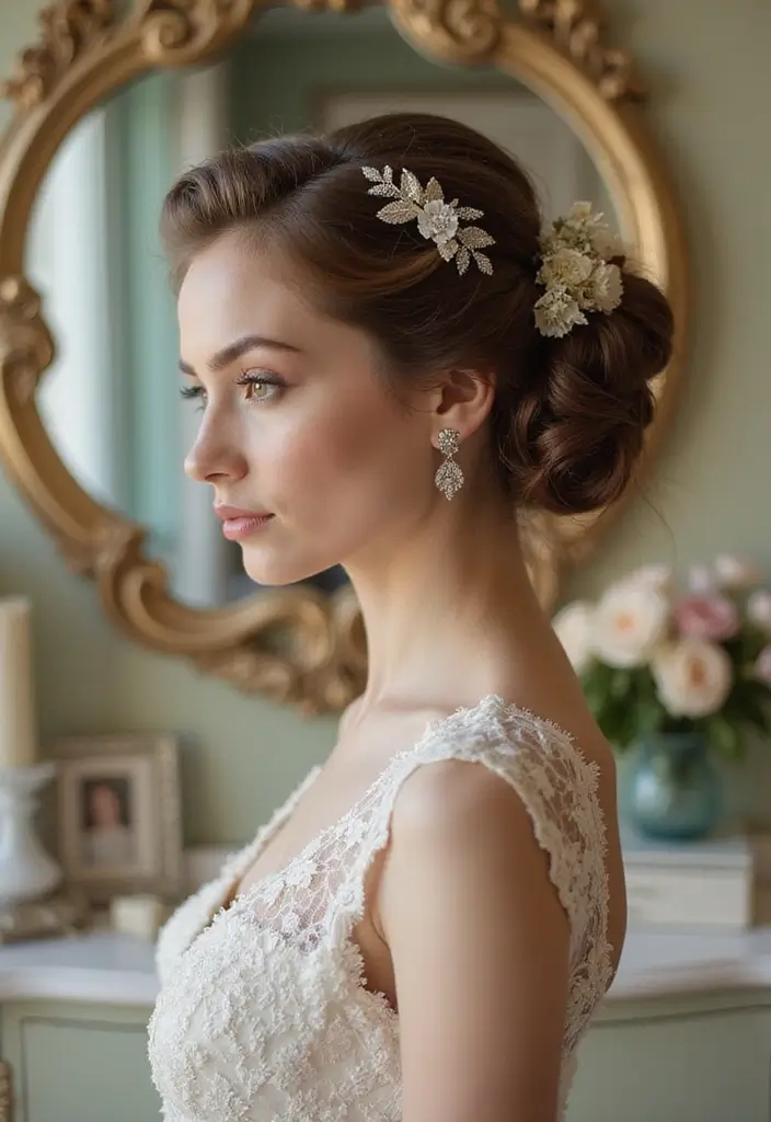 30 Elegant Wedding Hairstyles for Long Hair You’ll Fall in Love With 14 30 Elegant Wedding Hairstyles for Long Hair You’ll Fall in Love With - 14. Retro Updo with Curls