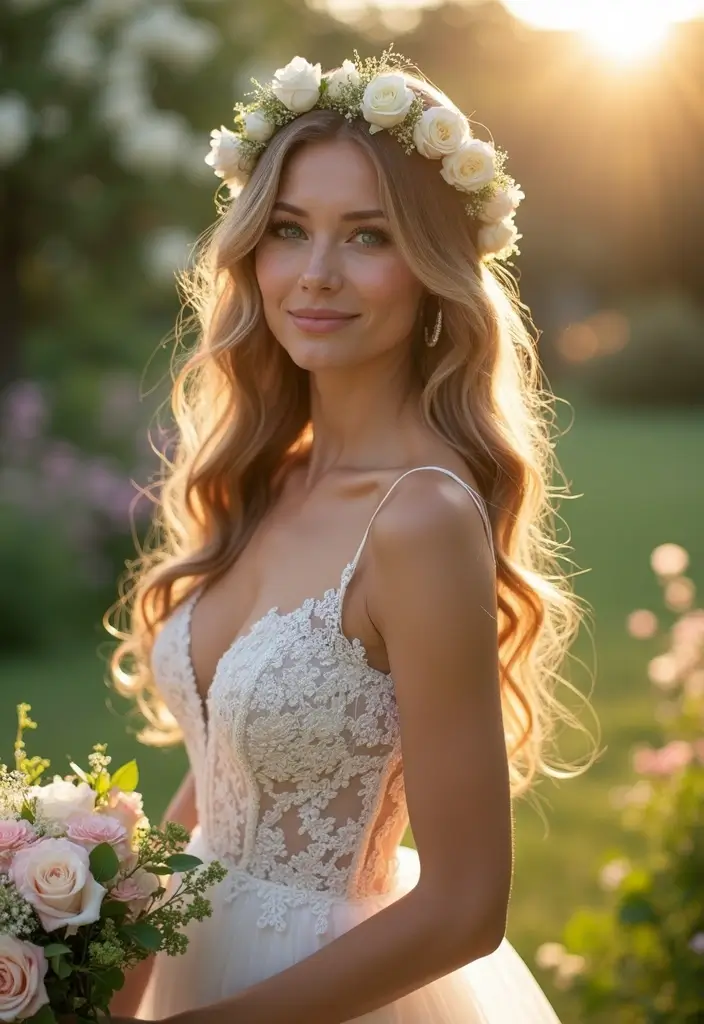 30 Elegant Wedding Hairstyles for Long Hair You’ll Fall in Love With 2 30 Elegant Wedding Hairstyles for Long Hair You’ll Fall in Love With - 2. Soft Waves with Floral Accents