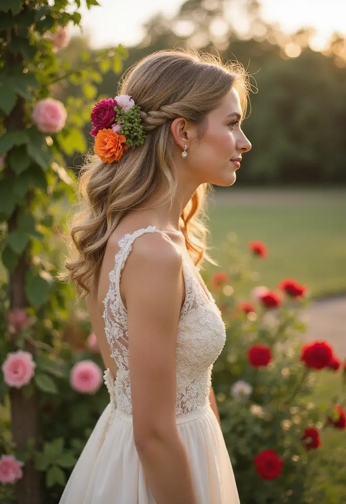 30 Elegant Wedding Hairstyles for Long Hair You’ll Fall in Love With 25 30 Elegant Wedding Hairstyles for Long Hair You’ll Fall in Love With - 25. Twisted Half-Updo with Flowers