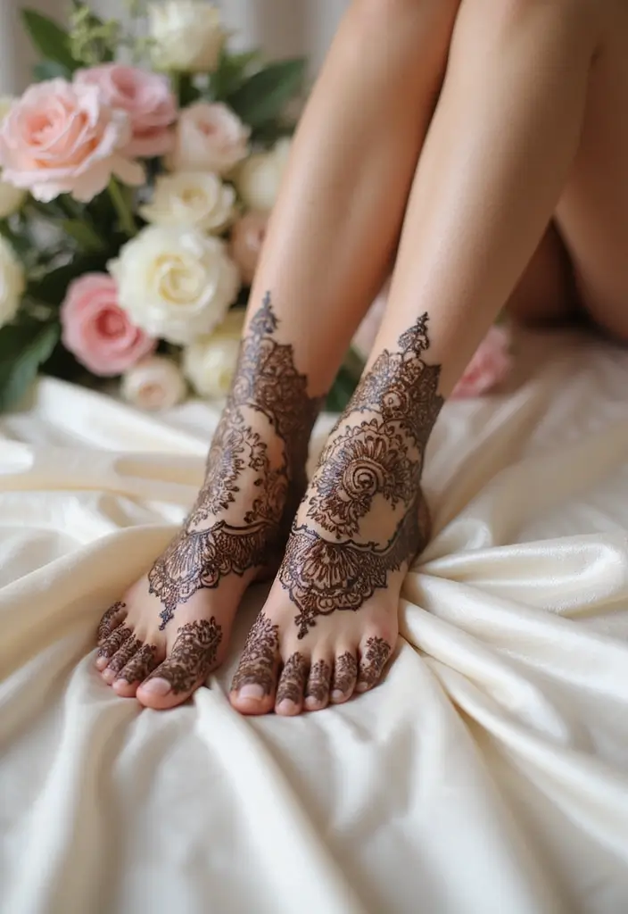 30 Elegant Wedding Henna Designs for Every Bride’s Big Day 18 30 Elegant Wedding Henna Designs for Every Bride’s Big Day - 18. Feet and Ankle Designs