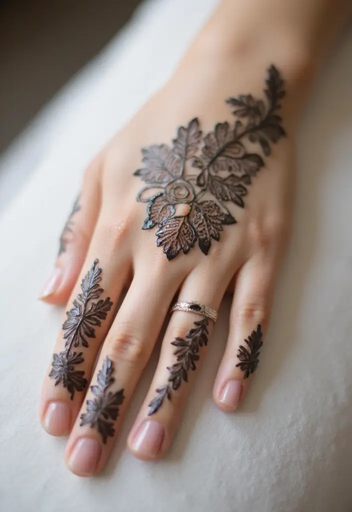 30 Elegant Wedding Henna Designs for Every Bride’s Big Day 22 30 Elegant Wedding Henna Designs for Every Bride’s Big Day - 22. Vintage Botanical Illustrations