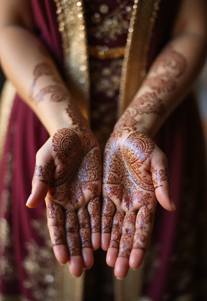 30 Elegant Wedding Henna Designs for Every Bride’s Big Day 24 30 Elegant Wedding Henna Designs for Every Bride’s Big Day - 24. Layered Henna Techniques
