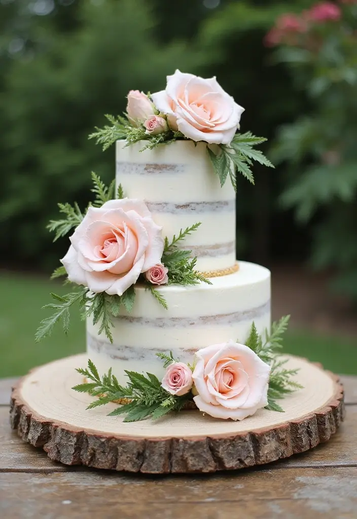 30 Garden Wedding Ideas That Feel Fresh and Romantic 12 30 Garden Wedding Ideas That Feel Fresh and Romantic - 12. Natural Cake Display