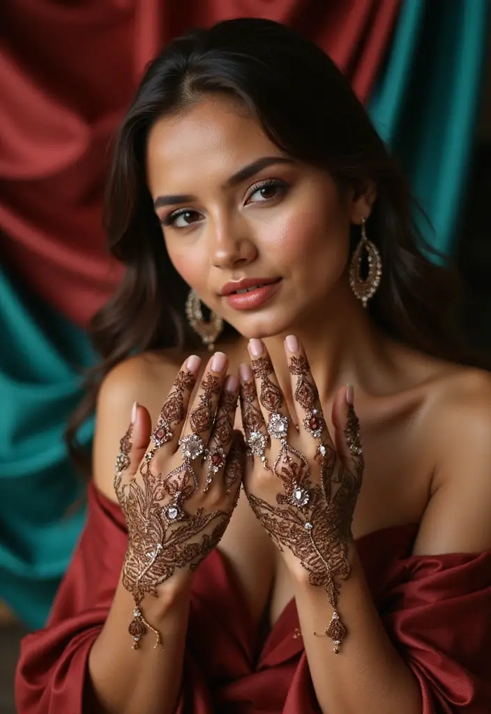 30 Gorgeous Wedding Mehndi Designs for Brides Who Love Tradition - 17. Jewelled Mehndi