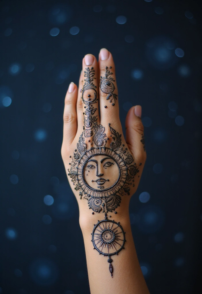 30 Gorgeous Wedding Mehndi Designs for Brides Who Love Tradition - 24. Celestial Themes