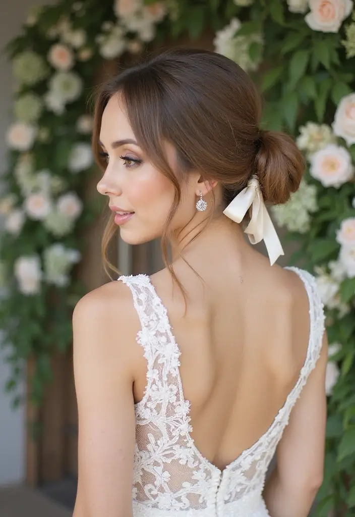 30 Gorgeous Wedding Ponytail Hairstyles That Are Surprisingly Elegant - 17. Chic Low Ponytail with a Bow