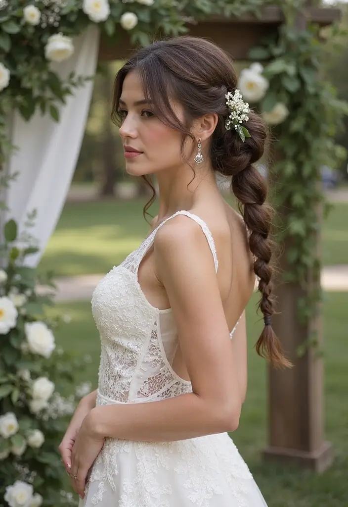 30 Gorgeous Wedding Ponytail Hairstyles That Are Surprisingly Elegant - 19. Twisted Low Ponytail with Braided Accent