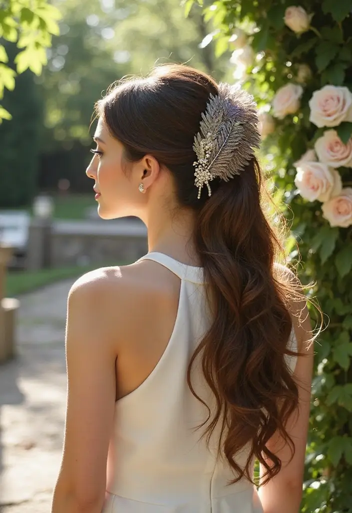 30 Gorgeous Wedding Ponytail Hairstyles That Are Surprisingly Elegant - 23. Elegant Ponytail with a Feather Accessory