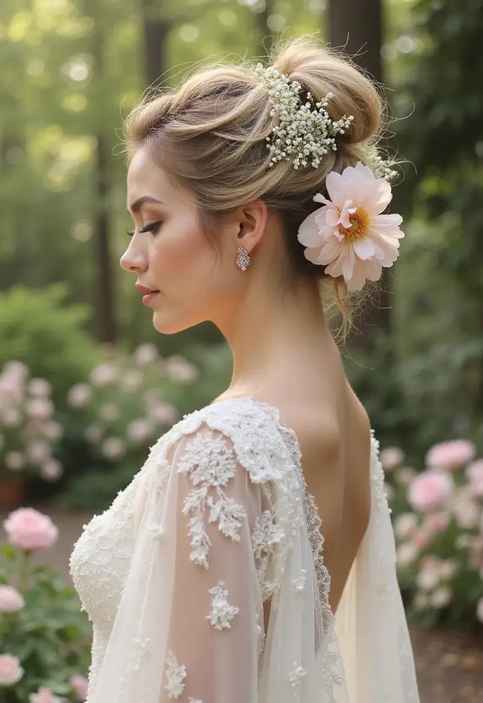 30 Gorgeous Wedding Ponytail Hairstyles That Are Surprisingly Elegant - 29. Dreamy Ponytail with a Floral Halo