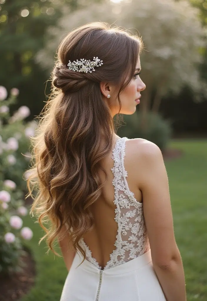 30 Gorgeous Wedding Ponytail Hairstyles That Are Surprisingly Elegant - 9. Half-Up Ponytail with Loose Curls