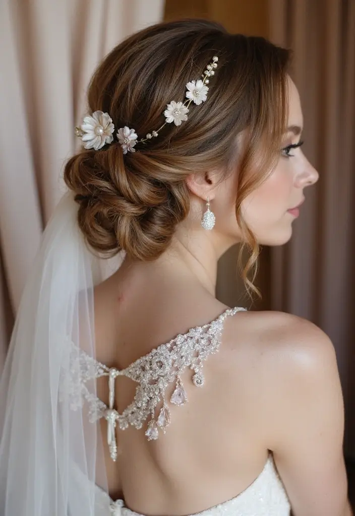 30 Half Up Half Down Wedding Hairstyles That Look Gorgeous in Photos 10 30 Half Up Half Down Wedding Hairstyles That Look Gorgeous in Photos - 10. Half Up Bun with Twisted Strands