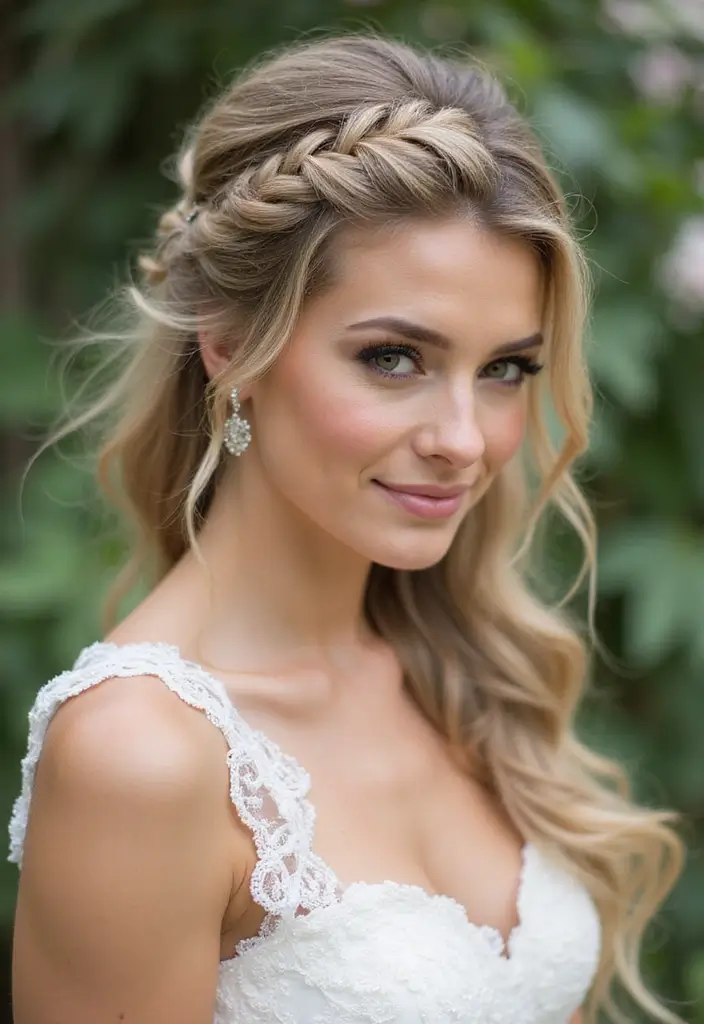 30 Half Up Half Down Wedding Hairstyles That Look Gorgeous in Photos 19 30 Half Up Half Down Wedding Hairstyles That Look Gorgeous in Photos - 19. Half Up with Twist and Braid Combo