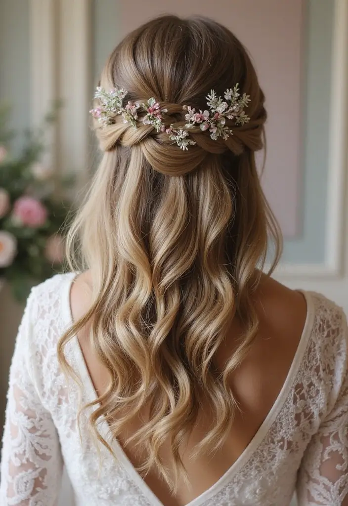 30 Half Up Half Down Wedding Hairstyles That Look Gorgeous in Photos 20 30 Half Up Half Down Wedding Hairstyles That Look Gorgeous in Photos - 20. Half Up with Loose Lattice Braid