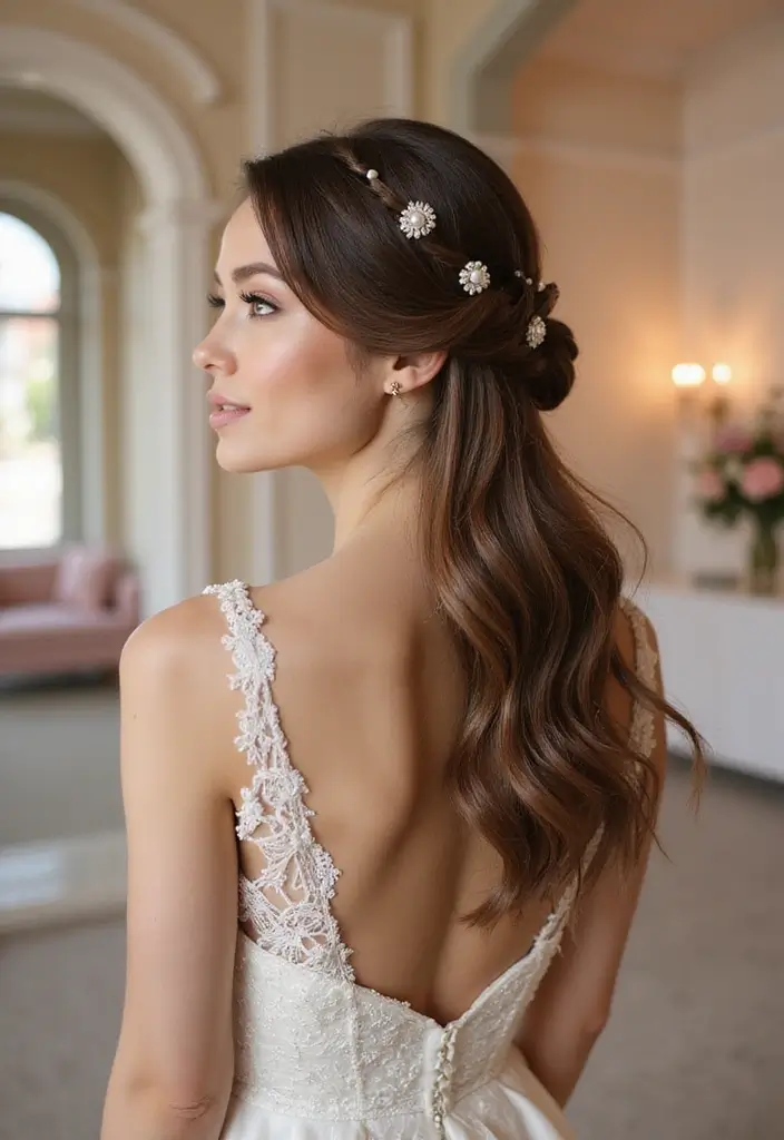 30 Half Up Half Down Wedding Hairstyles That Look Gorgeous in Photos 23 30 Half Up Half Down Wedding Hairstyles That Look Gorgeous in Photos - 23. Half Up with Twisted Ponytail