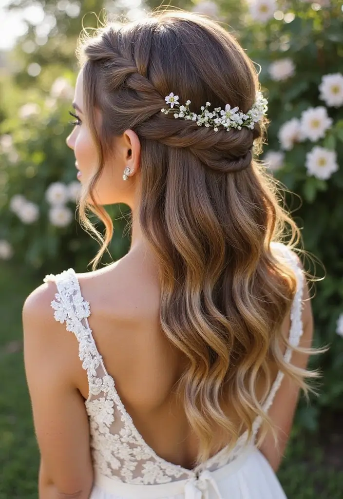 30 Half Up Half Down Wedding Hairstyles That Look Gorgeous in Photos 26 30 Half Up Half Down Wedding Hairstyles That Look Gorgeous in Photos - 26. Half Up with Side Braids