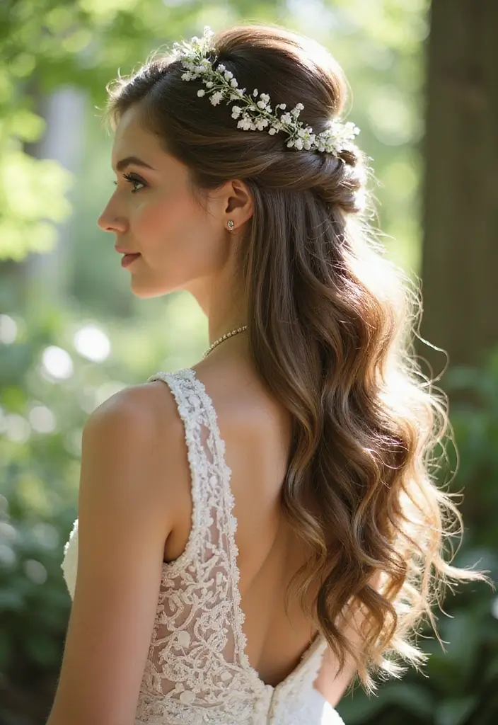 30 Half Up Half Down Wedding Hairstyles That Look Gorgeous in Photos 30 30 Half Up Half Down Wedding Hairstyles That Look Gorgeous in Photos - 30. Half Up with Textured Half Crown