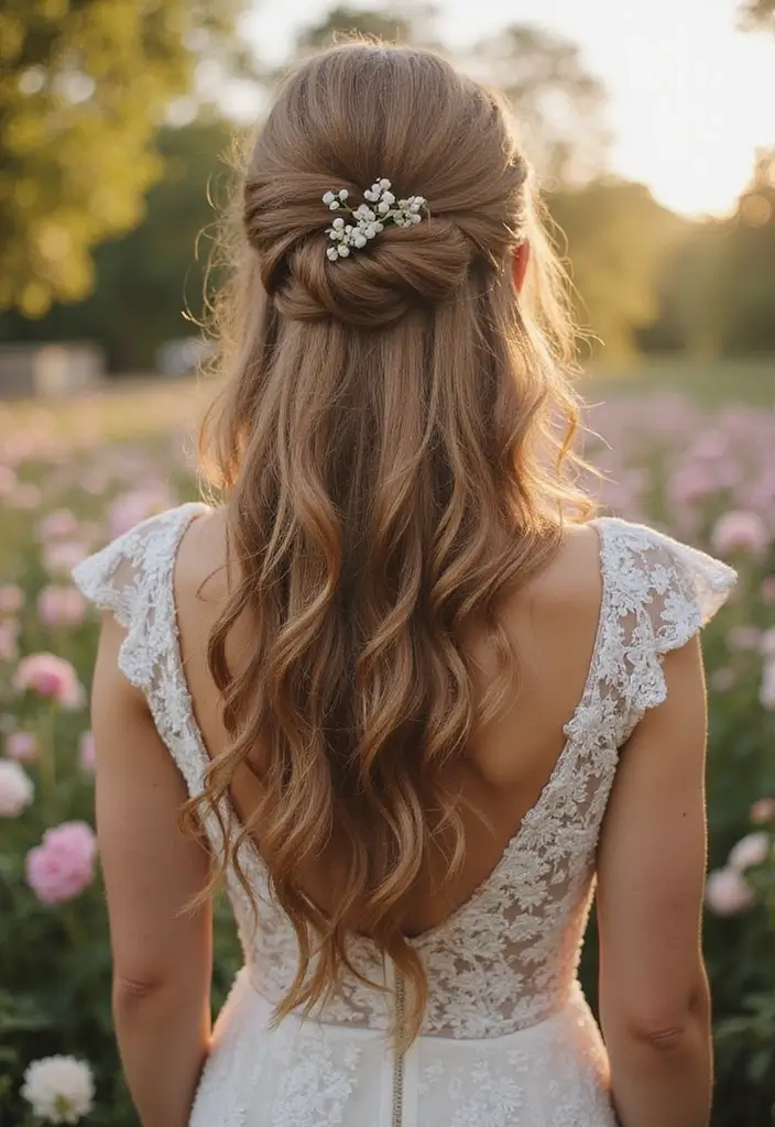 30 Half Up Half Down Wedding Hairstyles That Look Gorgeous in Photos 4 30 Half Up Half Down Wedding Hairstyles That Look Gorgeous in Photos - 4. Twisted Half Up with Soft Curls