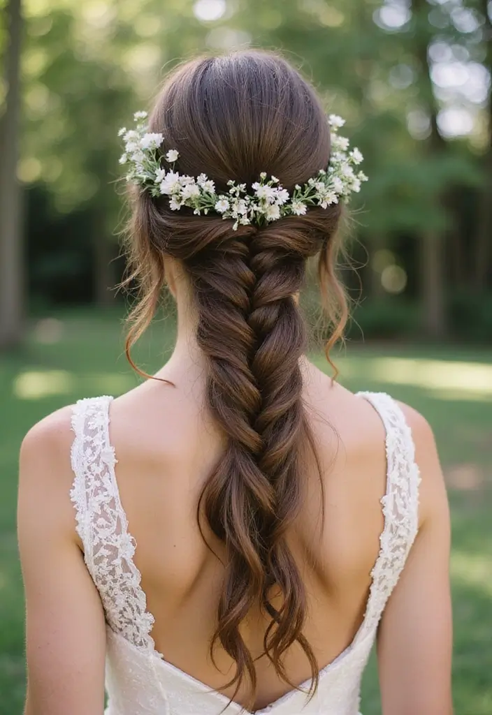 30 Half Up Half Down Wedding Hairstyles That Look Gorgeous in Photos 9 30 Half Up Half Down Wedding Hairstyles That Look Gorgeous in Photos - 9. Half Up with Loose Fishtail Braid