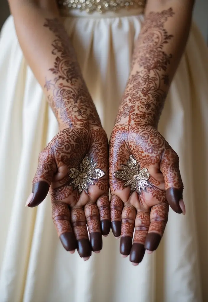 30 Latest Mehndi Designs for Weddings That Brides Can’t Resist 11 30 Latest Mehndi Designs for Weddings That Brides Can’t Resist - 11. Mirror Work