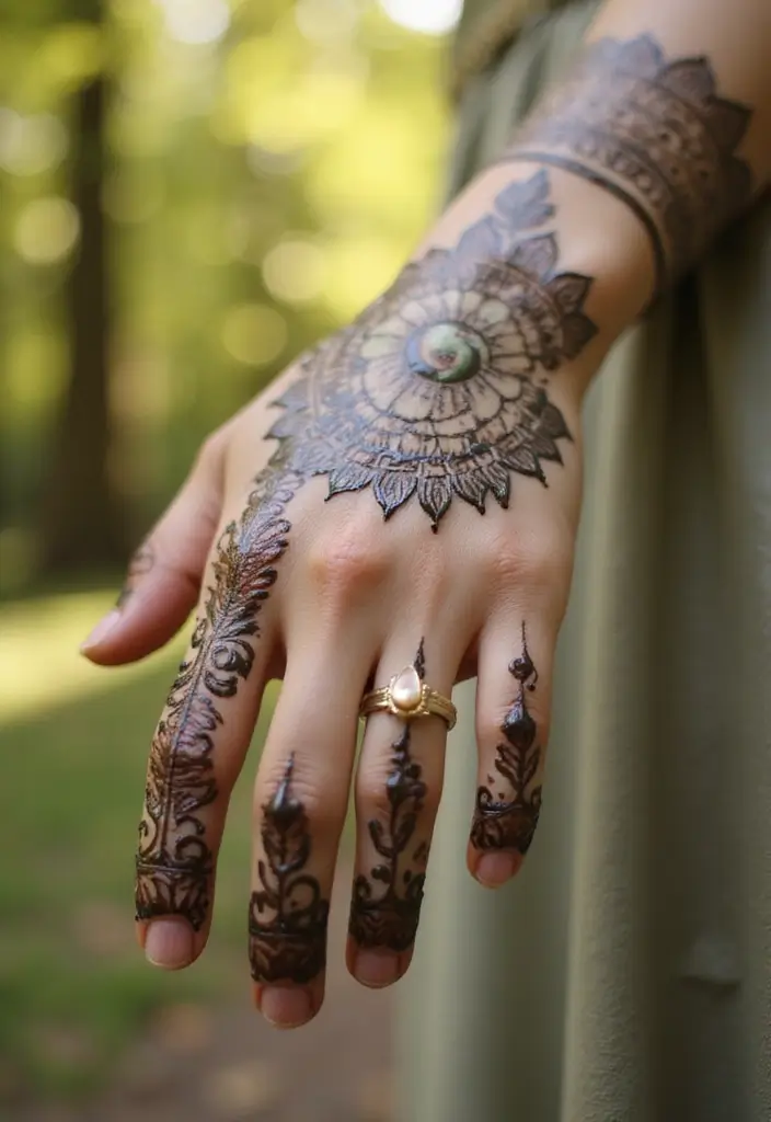 30 Latest Mehndi Designs for Weddings That Brides Can’t Resist 30 30 Latest Mehndi Designs for Weddings That Brides Can’t Resist - 30. The Bohemian Vibe