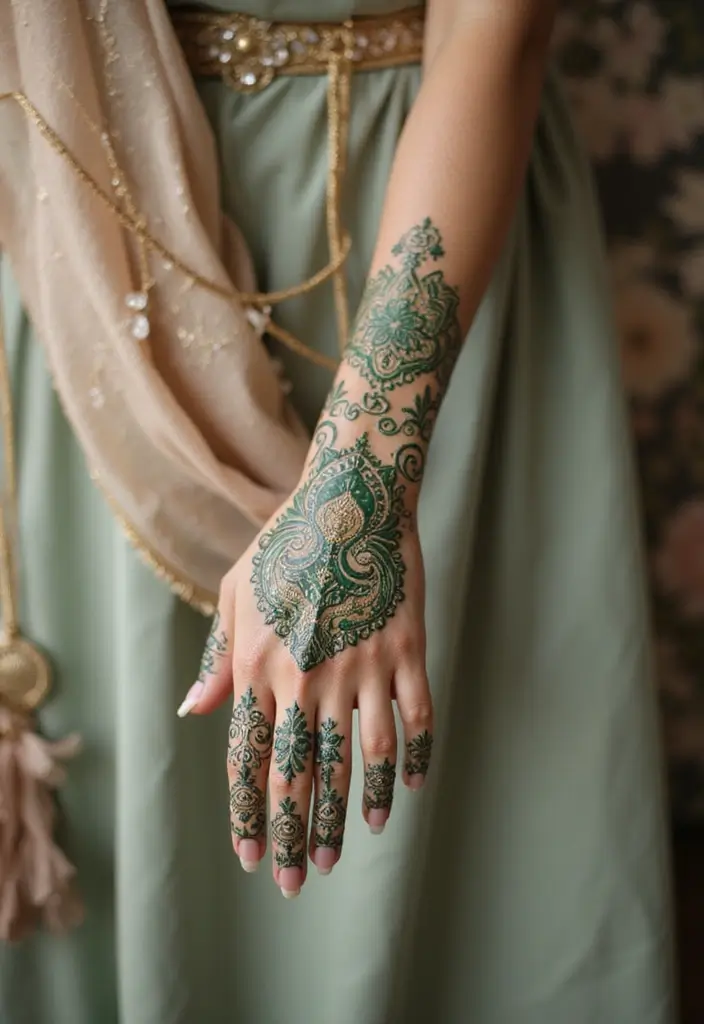 30 Latest Mehndi Designs for Weddings That Brides Can’t Resist 6 30 Latest Mehndi Designs for Weddings That Brides Can’t Resist - 6. Art Deco Inspiration