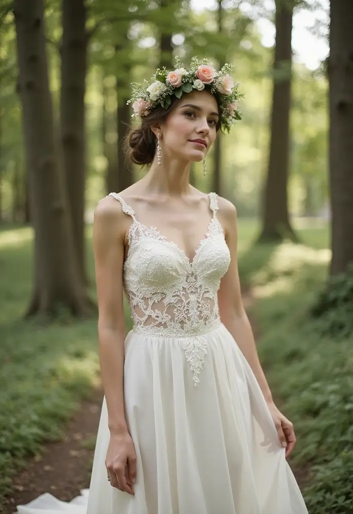 30 Low Bun Wedding Hairstyles That Look Effortlessly Chic 10 30 Low Bun Wedding Hairstyles That Look Effortlessly Chic - 10. Floral Crown Low Bun