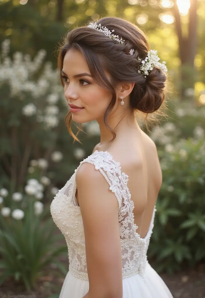 30 Low Bun Wedding Hairstyles That Look Effortlessly Chic 11 30 Low Bun Wedding Hairstyles That Look Effortlessly Chic - 11. Low Bun with Side Braid