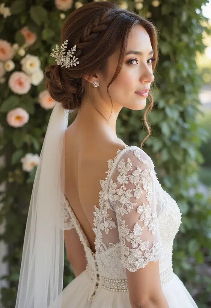 30 Low Bun Wedding Hairstyles That Look Effortlessly Chic 13 30 Low Bun Wedding Hairstyles That Look Effortlessly Chic - 13. Half-Up Low Bun