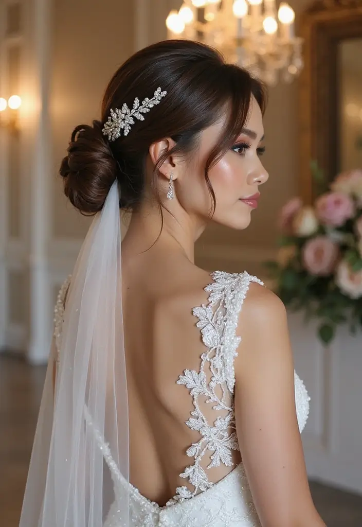 30 Low Bun Wedding Hairstyles That Look Effortlessly Chic 17 30 Low Bun Wedding Hairstyles That Look Effortlessly Chic - 17. Low Bun with Pearl Accents