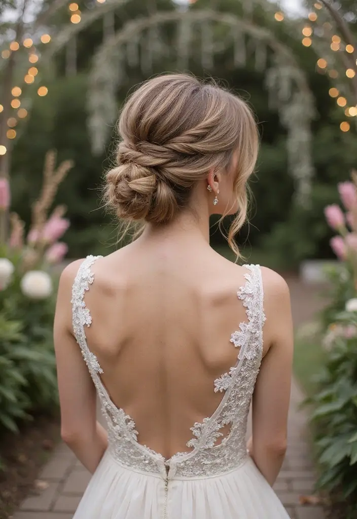 30 Low Bun Wedding Hairstyles That Look Effortlessly Chic 18 30 Low Bun Wedding Hairstyles That Look Effortlessly Chic - 18. Twisted Low Bun with Cascading Ends