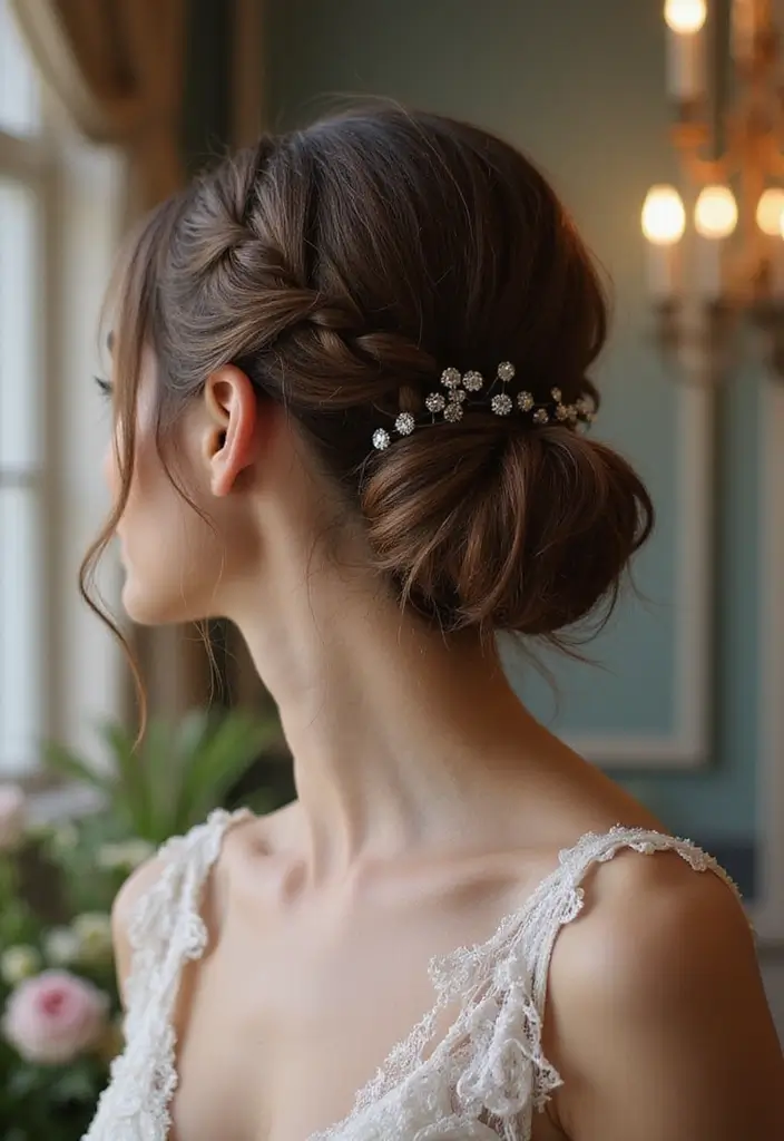 30 Low Bun Wedding Hairstyles That Look Effortlessly Chic 22 30 Low Bun Wedding Hairstyles That Look Effortlessly Chic - 22. Low Bun with Accent Twists