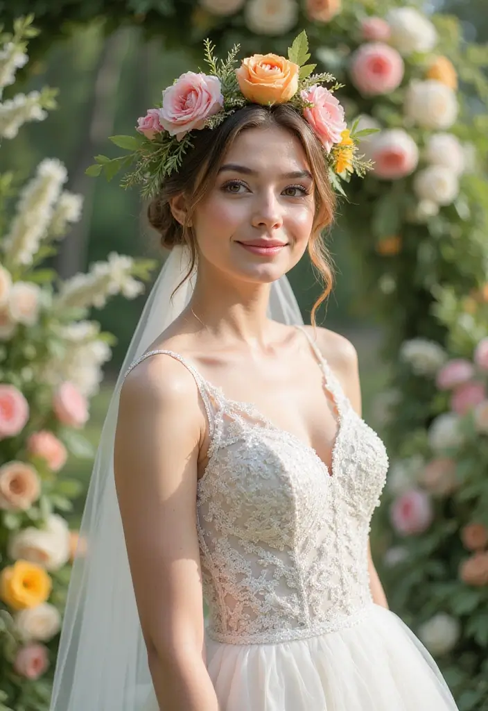 30 Low Bun Wedding Hairstyles That Look Effortlessly Chic 24 30 Low Bun Wedding Hairstyles That Look Effortlessly Chic - 24. Low Bun with Colorful Floral Accents