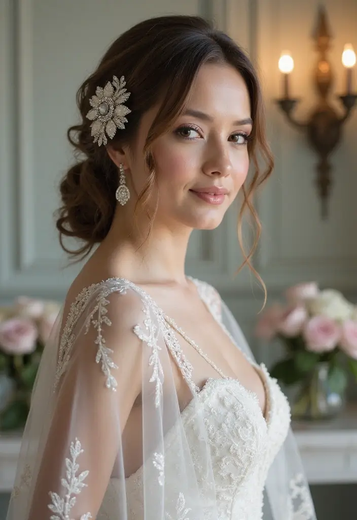 30 Low Bun Wedding Hairstyles That Look Effortlessly Chic 28 30 Low Bun Wedding Hairstyles That Look Effortlessly Chic - 28. Low Bun with Vintage Brooch