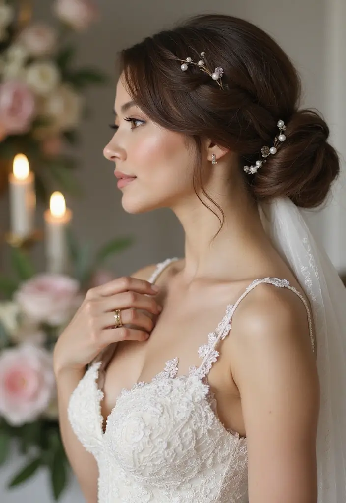 30 Low Bun Wedding Hairstyles That Look Effortlessly Chic 5 30 Low Bun Wedding Hairstyles That Look Effortlessly Chic - 5. Low Bun with Twist and Turn